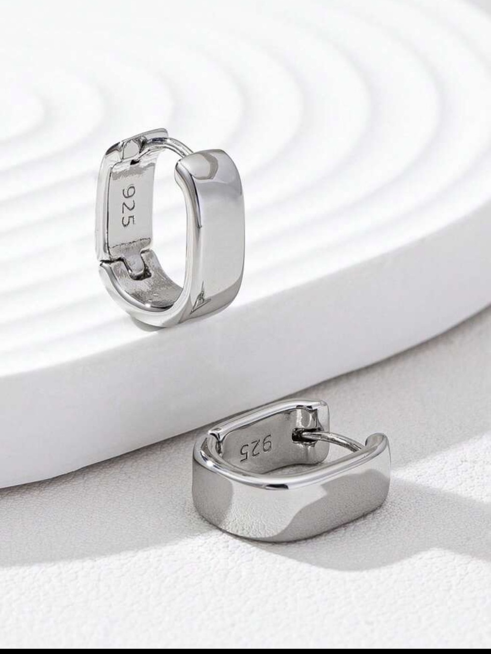 NWOT Sterling Silver Chunky Huggie Hoop Earrings - Silver - Picture 2 of 7